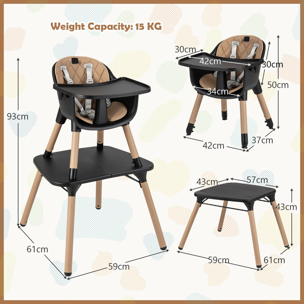 convertible Baby High Chair with 2-Position Removable Tray-Black