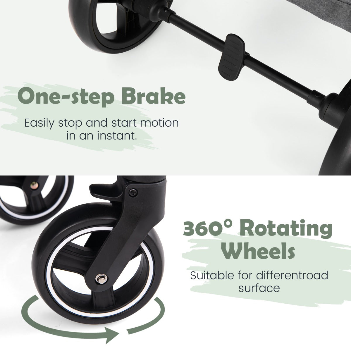 Convertible Baby Stroller with Footmuff and Extendable Canopy-Grey