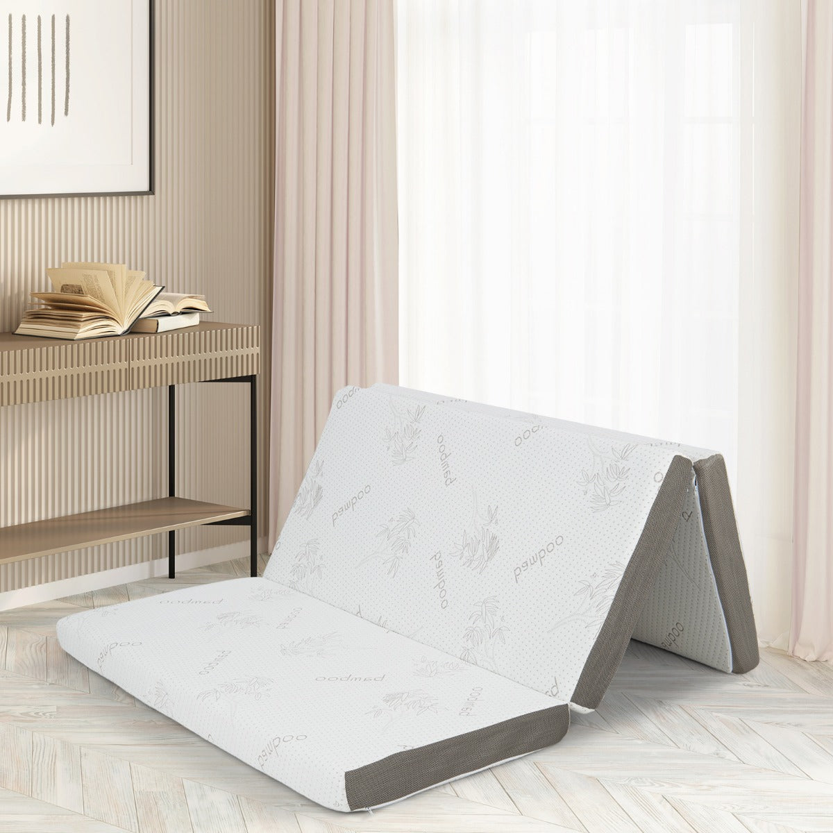 Cooling Gel Memory Foam Folding Mattress with Bamboo Cover and Mesh Border Fabric-M