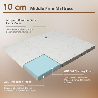 Cooling Gel Memory Foam Folding Mattress with Bamboo Cover and Mesh Border Fabric-L