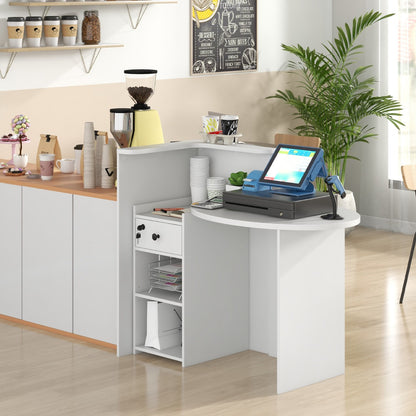 Corner Front Reception Counter Desk with Lockable Drawer-White