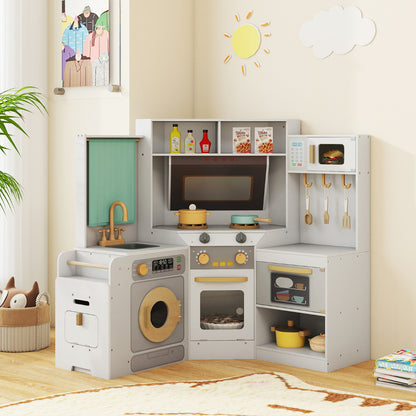 Corner Kitchen Playset with Pull-out Trash Can-Light Grey