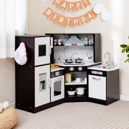 Kids Corner Kitchen Playset with Separated Washing Basin-Coffee