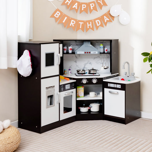 Kids Corner Kitchen Playset with Separated Washing Basin-Coffee