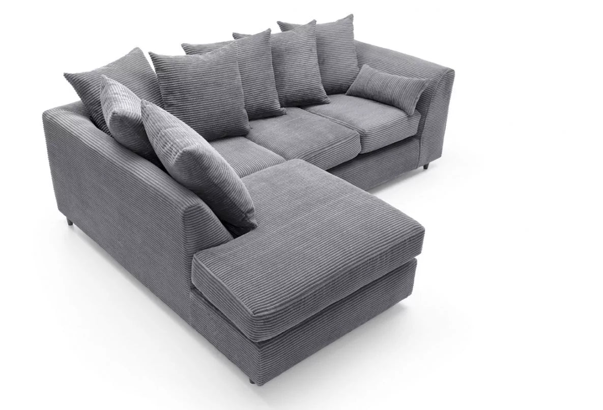 Jasmine Jumbo Cord Corner Sofa - Left Arm Grey