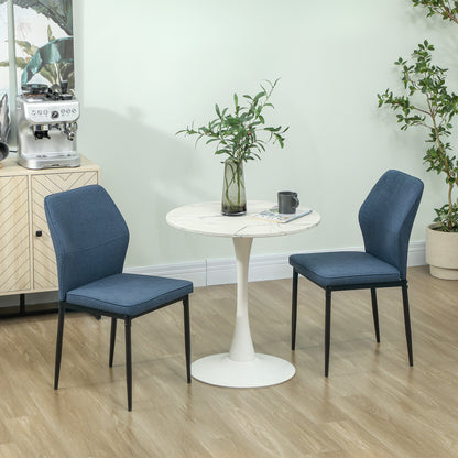 HOMCOM Velvet Dining Chairs Set of 2, Modern Armless Upholstered Kitchen Chairs with Metal Legs, Curved Back and Padded Seat, for Dining Room, Bedroom, Living Room, Blue