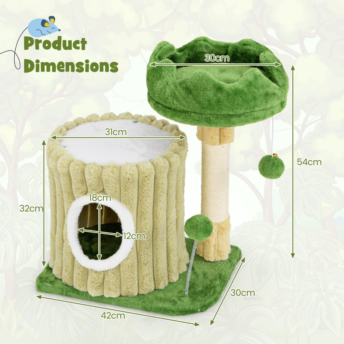 Cute Cat Tree with Sisal Scratching Posts and Plush Padded Perch