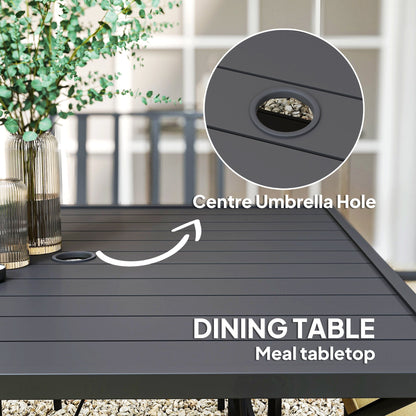 Outsunny 5 Pieces Garden Dining Set with Cushions, Outdoor Patio Table and 4 Stackable Chairs, Metal Top Table with Umbrella Hole, Black