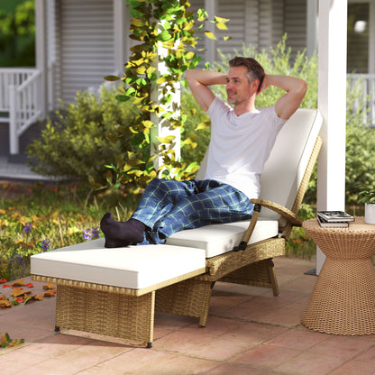 Outsunny 80Â° Reclining Rattan Lounger - White/Beige