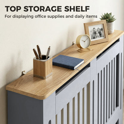 HOMCOM Slatted Radiator Cover, Painted Cabinet with Line Grill Design, 152L Ã 19W Ã 81H cm, Grey