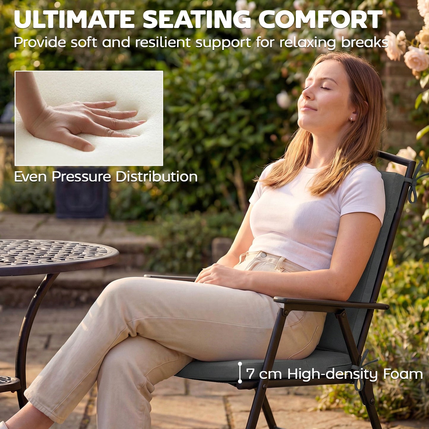 Outsunny Outdoor Seat Cushions Set of 2 with Ties, Waterproof Garden Seat Pads, Dark Grey