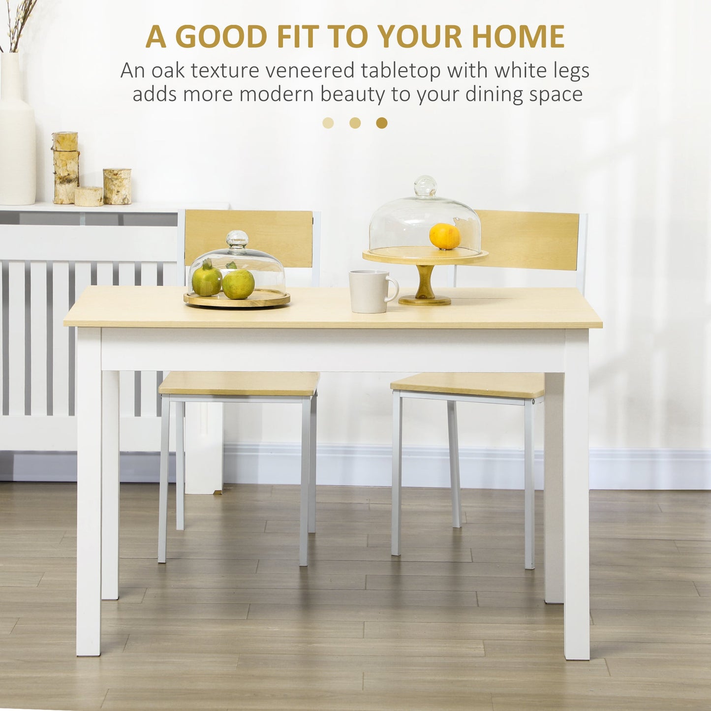 HOMCOM Dining Table for 4 to 6, Modern Kitchen Table with Wood Effect Tabletop, Thick Legs, 120L x 70W x 75Hcm, for Dining Room, Kitchen, Living Room, Oak