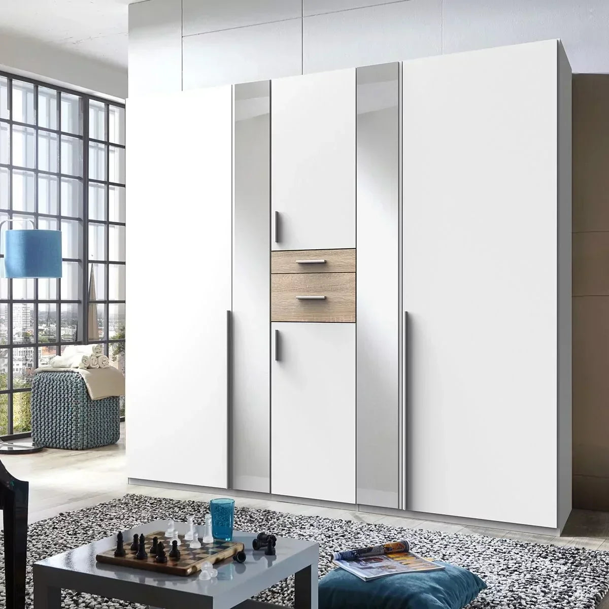 ODENSE 5 Door Wardrobe White and Oak 225cm
