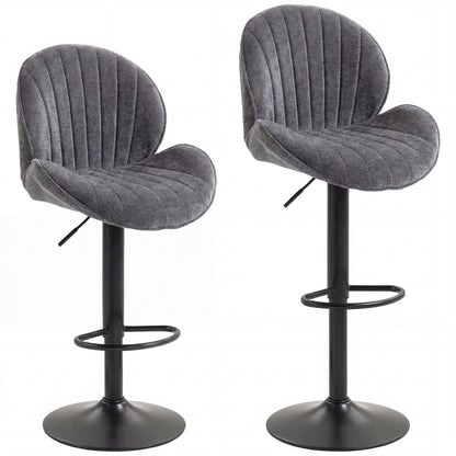 HOMCOM Bar Stools Set of 2, Swivel Barstools with Back, Adjustable Height and Footrest for Kitchen Island, Dining Room, Grey