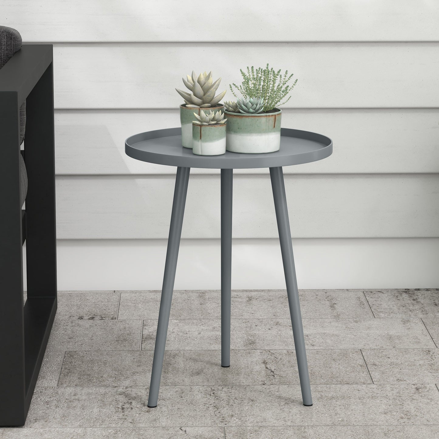 Outsunny Round Garden Coffee Table, Outdoor Side Table with Rounded Steel Edge, ¯40 x 50H cm, Grey