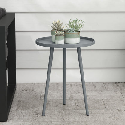 Outsunny Round Garden Coffee Table, Outdoor Side Table with Rounded Steel Edge, ¯40 x 50H cm, Grey