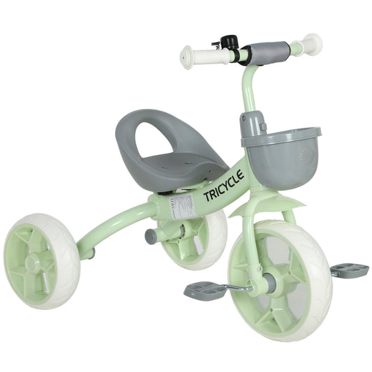 AIYAPLAY Kids Trike, Toddler Tricycle with Front Basket and EVA Wheels for Ages 2-5 Years, Indoor Outdoor for Boys Girls, Green