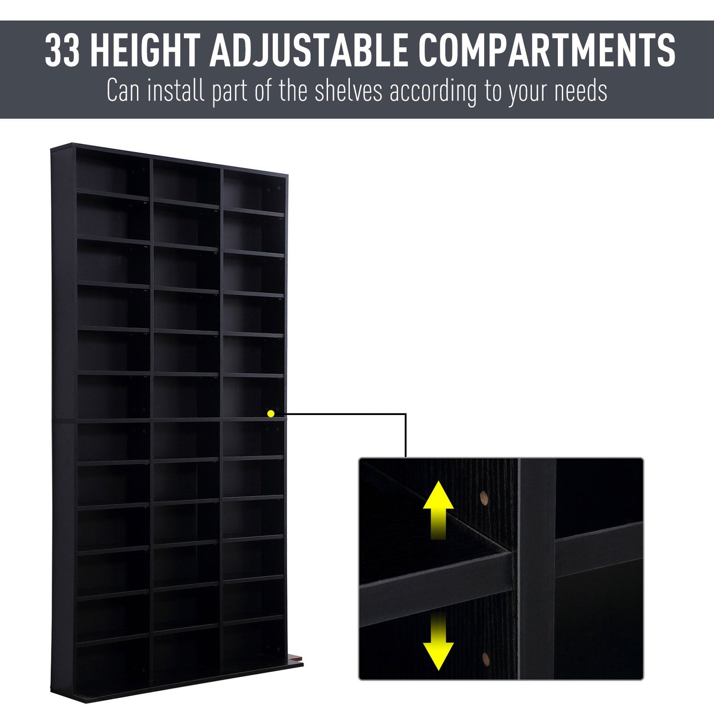 HOMCOM 1116 CD/ 528 DVD Storage Unit, Media Storage Shelf, Wooden Display Unit with Adjustable Shelves, 102 x 195 cm, Black