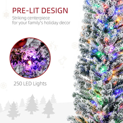 HOMCOM 7.5' Artificial Prelit Christmas Trees Holiday D√É¬©cor with Colourful LED Lights, Flocked Tips, Berry, Pine Cone