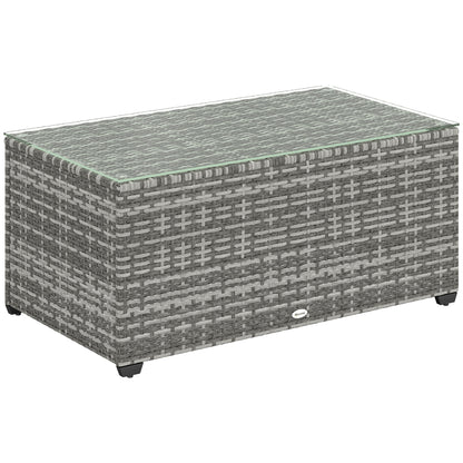 Outsunny 90 x 50cm Glass-Top Rattan Side Table - Light Grey