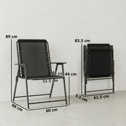 Outsunny Folding Garden Chairs Set of 4, Outdoor Dining Chairs with Wide Texteline Seat, High Back and Armrests, Black