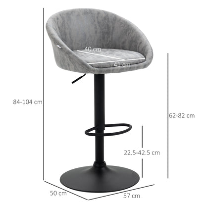 HOMCOM Modern Bar Stools Set of 2, Height Adjustable Swivel Barstools, PU Leather Upholstered Bar Chair with Backrest, Armrests and Footrest for Breakfast Bar, Counter, Kitchen, Light Grey