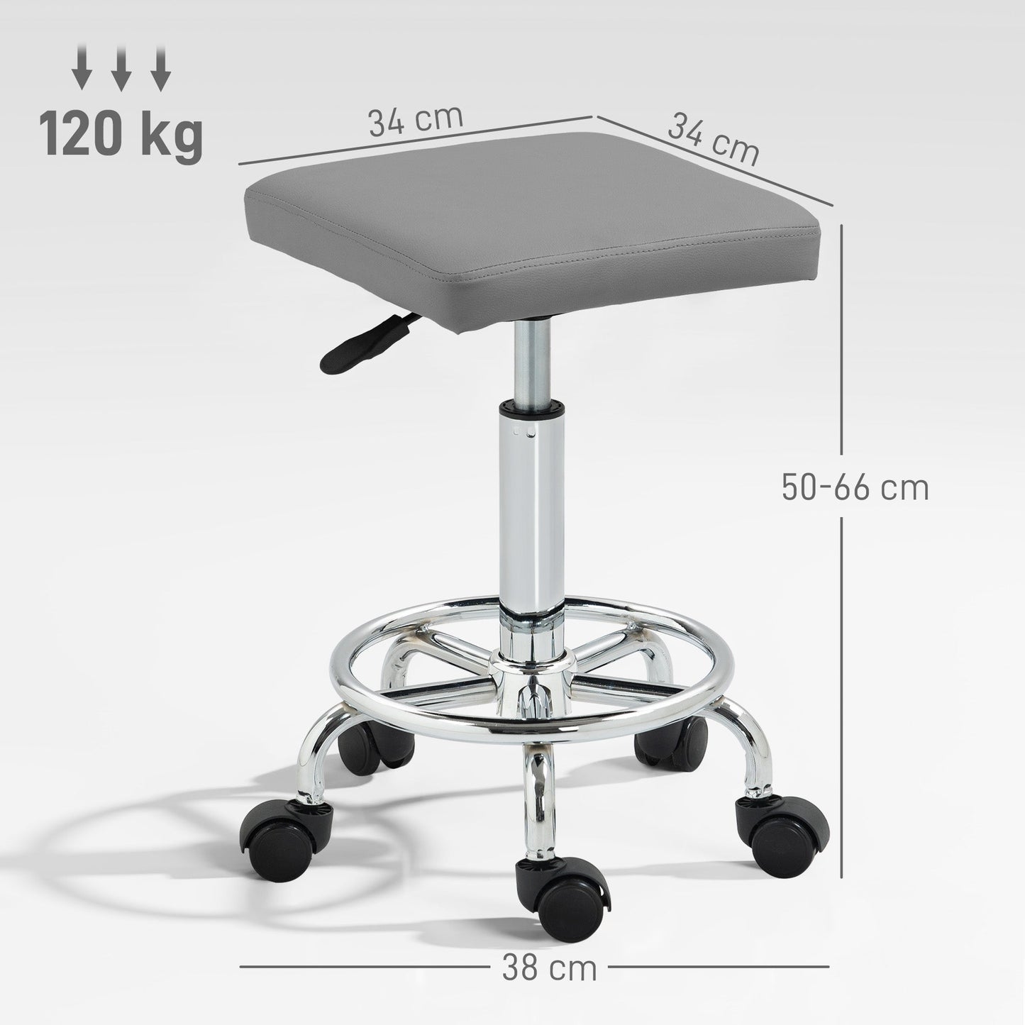 HOMCOM Faux Leather Padded Salon Stool - Grey