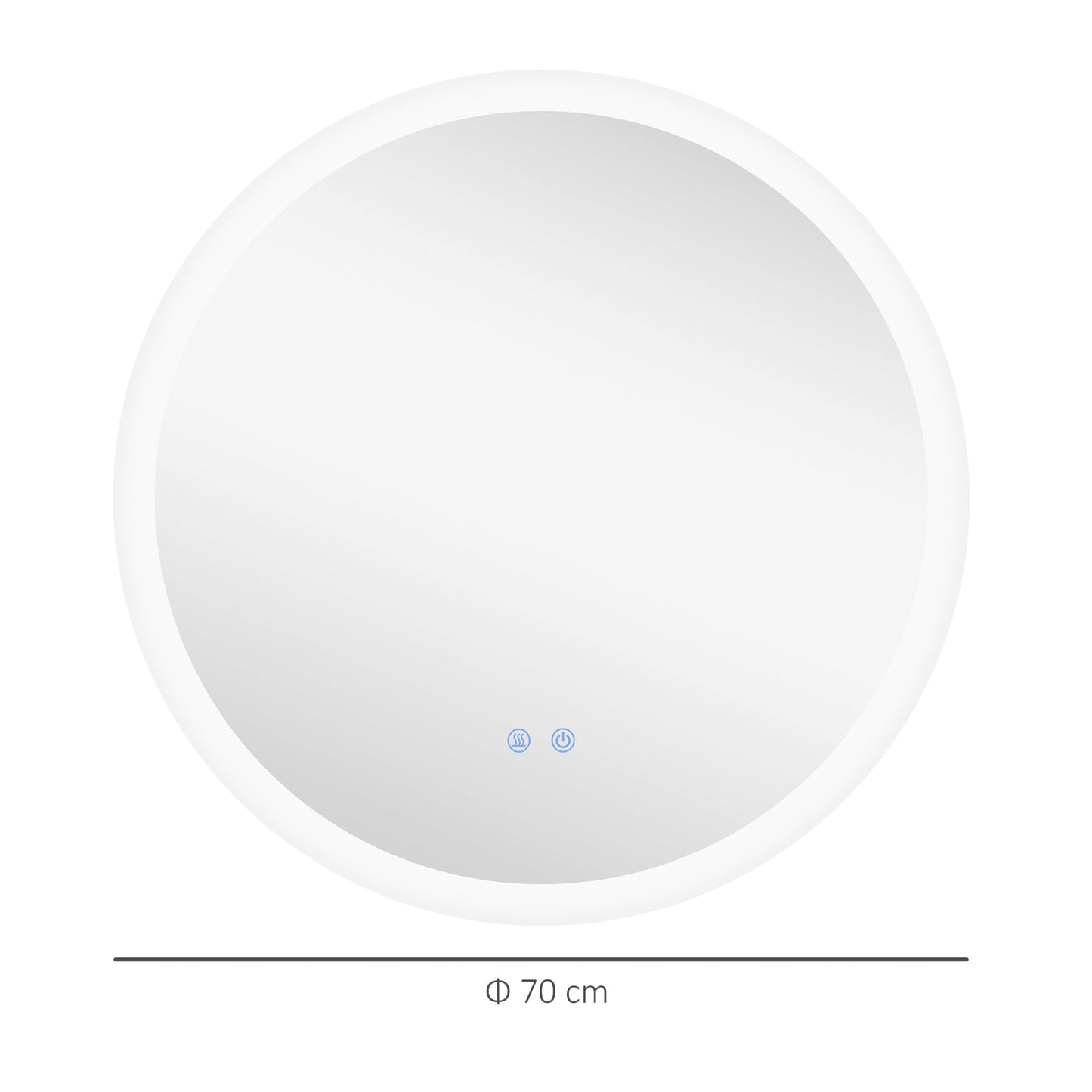 kleankin Round Bathroom Mirror with LED Lights, Wall-Mounted Dimmable Makeup Mirror with 3 Temperature Colours, Defogging Film, Memory Function, Hardwired, 70 x 70Â cm
