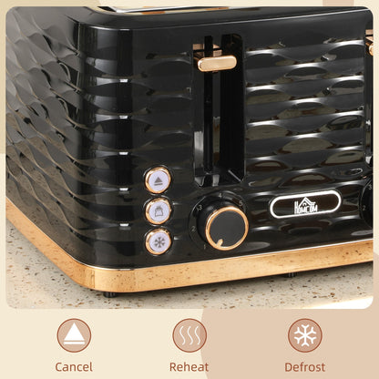 HOMCOM Four-Slice Rippled Toaster - Black