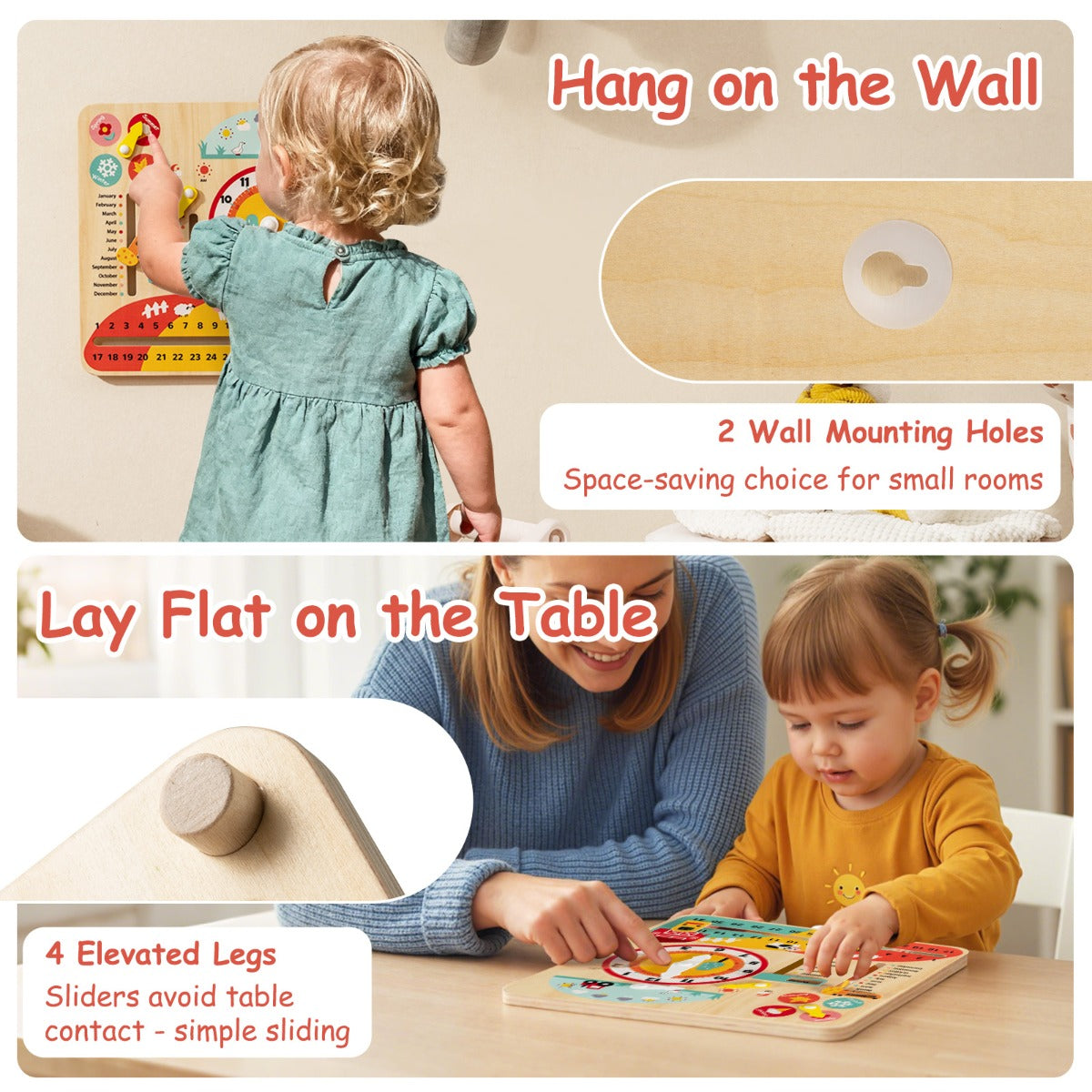 Daily Calendar Wooden Toy with Clock and Seasons