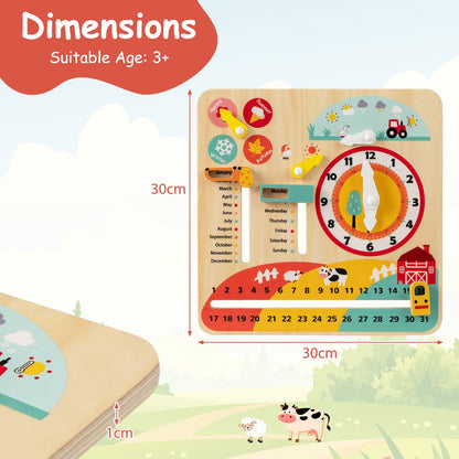 Daily Calendar Wooden Toy with Clock and Seasons