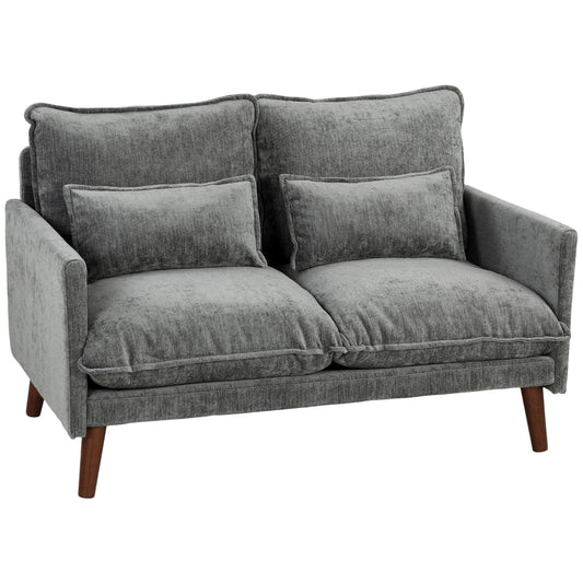 HOMCOM 2 Seater Sofa, Loveseat Sofa with Spring Cushions, Wide and Deep Seat, Wood Legs, Grey
