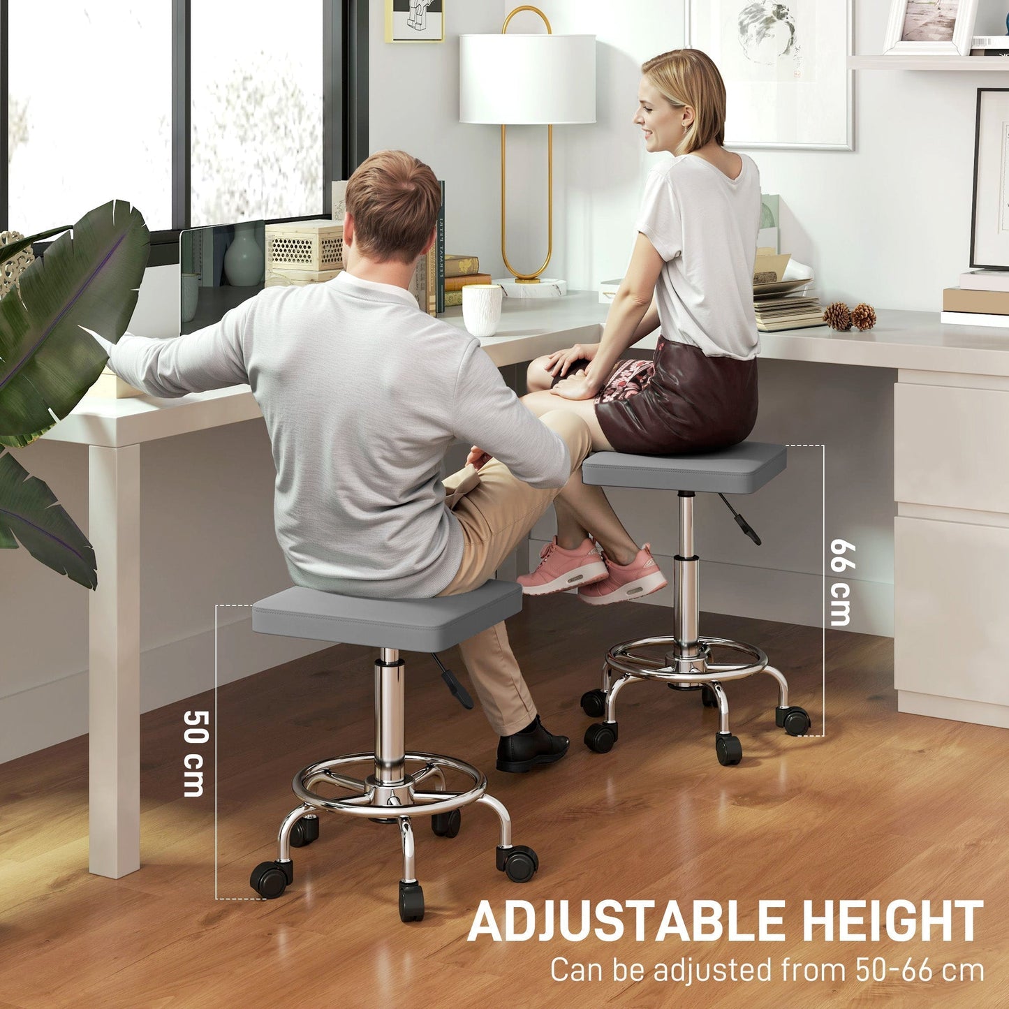 HOMCOM Faux Leather Padded Salon Stool - Grey