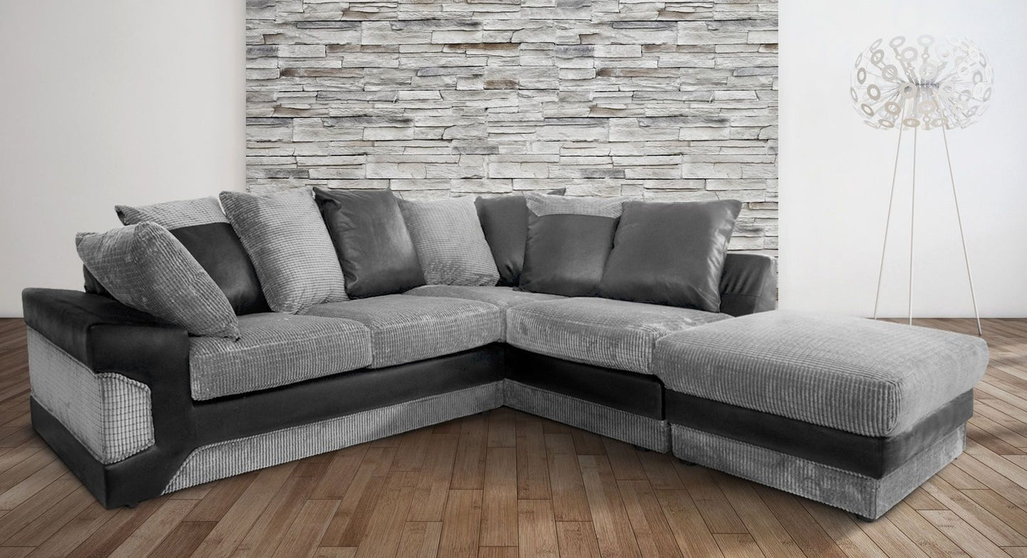Denzel Jumbo Cord Fabric Corner Sofa - Brown and Beige