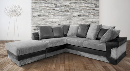 Denzel Jumbo Cord Fabric Corner Sofa - Brown and Beige