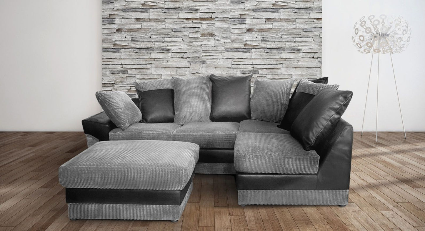 Denzel Jumbo Cord Fabric Corner Sofa - Brown and Beige