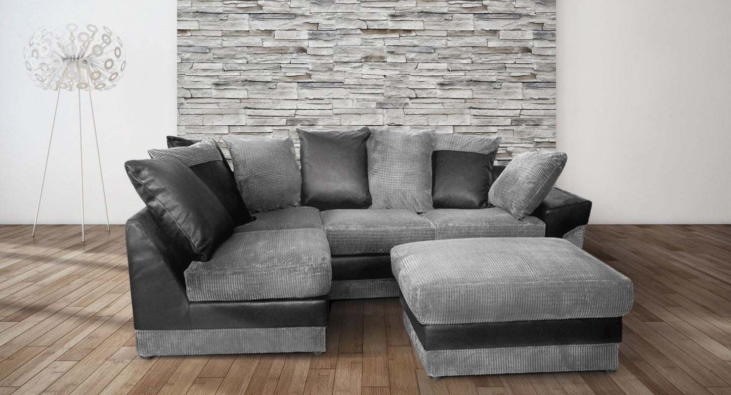 Denzel Jumbo Cord Fabric Corner Sofa - Brown and Beige