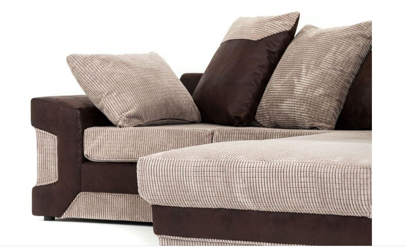 Denzel Jumbo Cord Fabric Corner Sofa - Brown and Beige