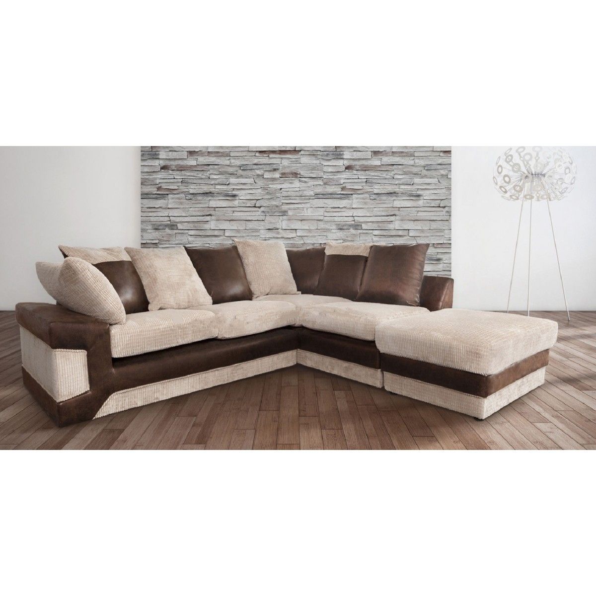 Denzel Jumbo Cord Fabric Corner Sofa - Brown and Beige