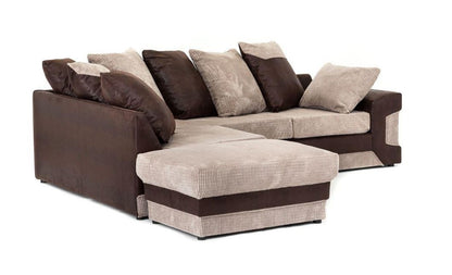 Denzel Jumbo Cord Fabric Corner Sofa - Brown and Beige