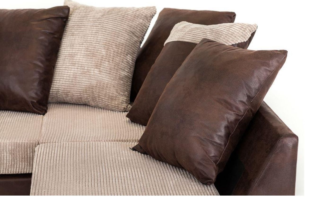 Denzel Jumbo Cord Fabric Corner Sofa - Brown and Beige