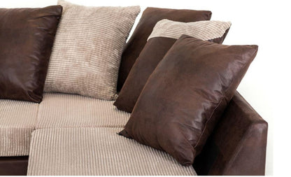 Denzel Jumbo Cord Fabric Corner Sofa - Brown and Beige