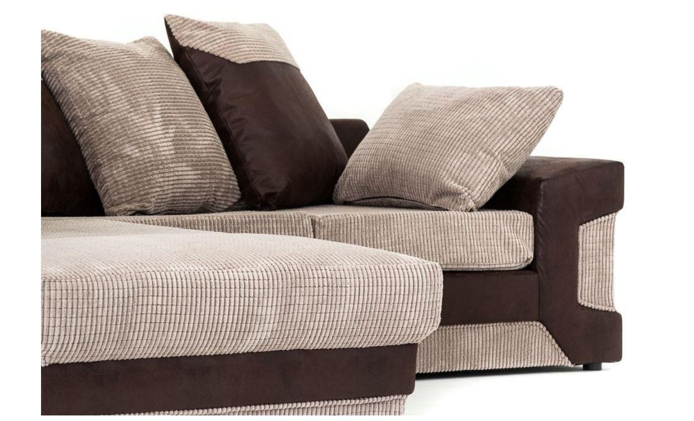 Denzel Jumbo Cord Fabric Corner Sofa - Brown and Beige