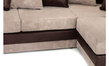 Denzel Jumbo Cord Fabric Corner Sofa - Brown and Beige