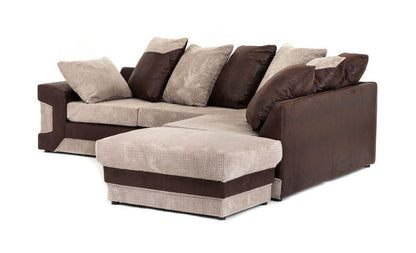 Denzel Jumbo Cord Fabric Corner Sofa - Brown and Beige