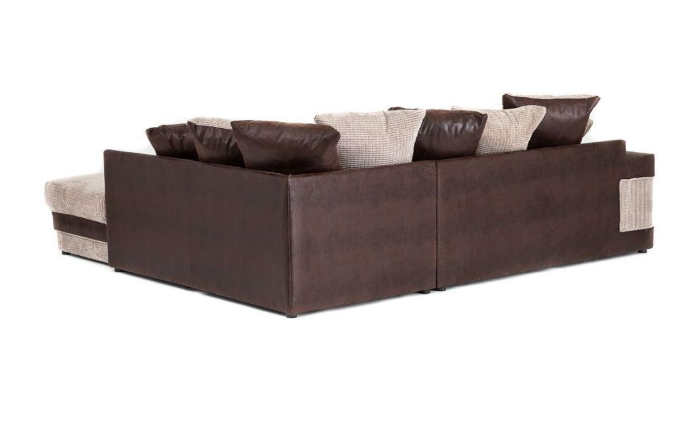 Denzel Jumbo Cord Fabric Corner Sofa - Brown and Beige