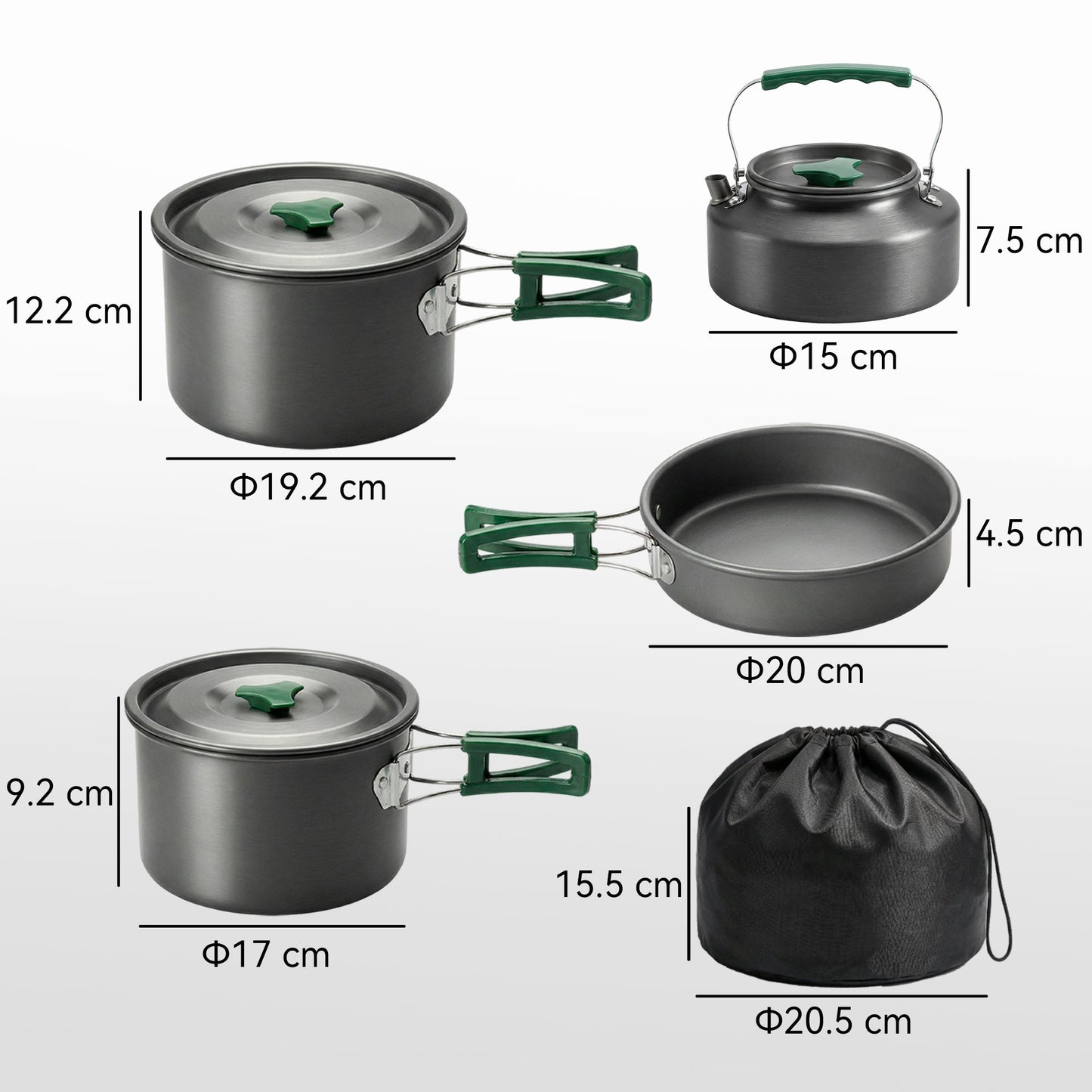 Outsunny Camping Cookware Set for 4-5 People, Lightweight Aluminium Camping Cooking Kit with Anti-Scald Handles, Grey