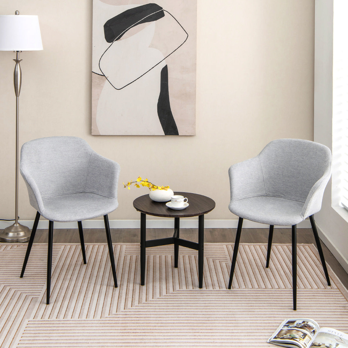 Dining Chairs Set of 4 with Ergonomic Backrest Design and Wide Armrest-White