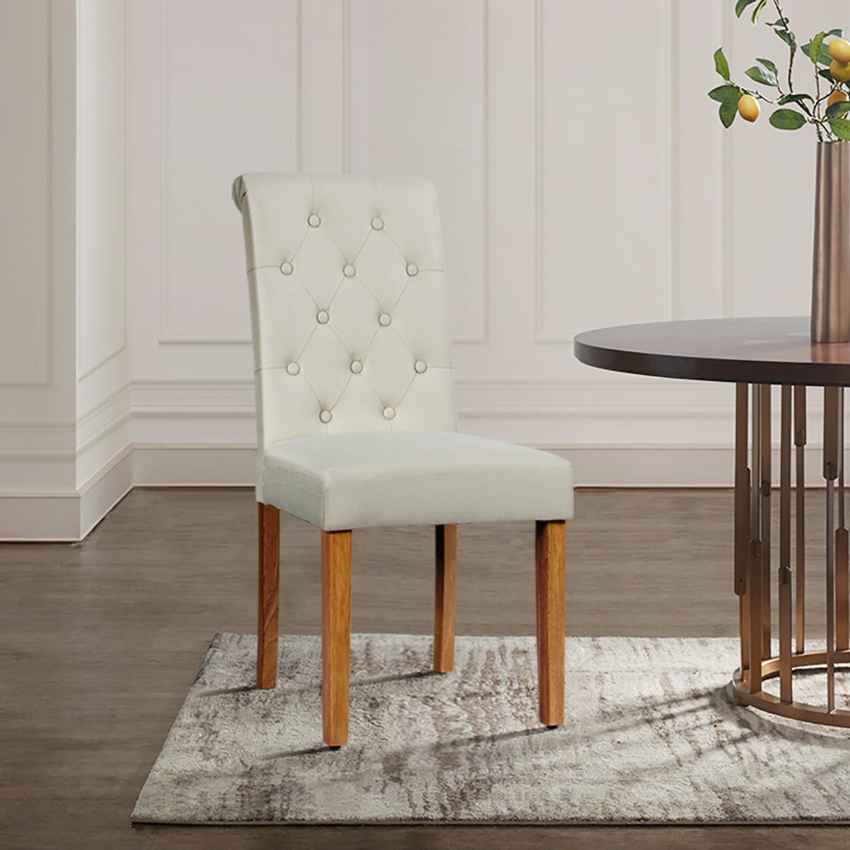 Dining Room Chairs Set of 2 with Solid Wood Legs and Padded Seat-Beige
