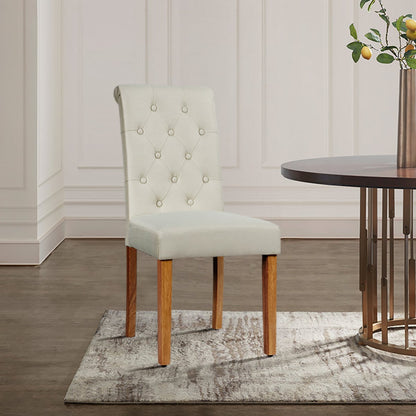Dining Room Chairs Set of 2 with Solid Wood Legs and Padded Seat-Beige